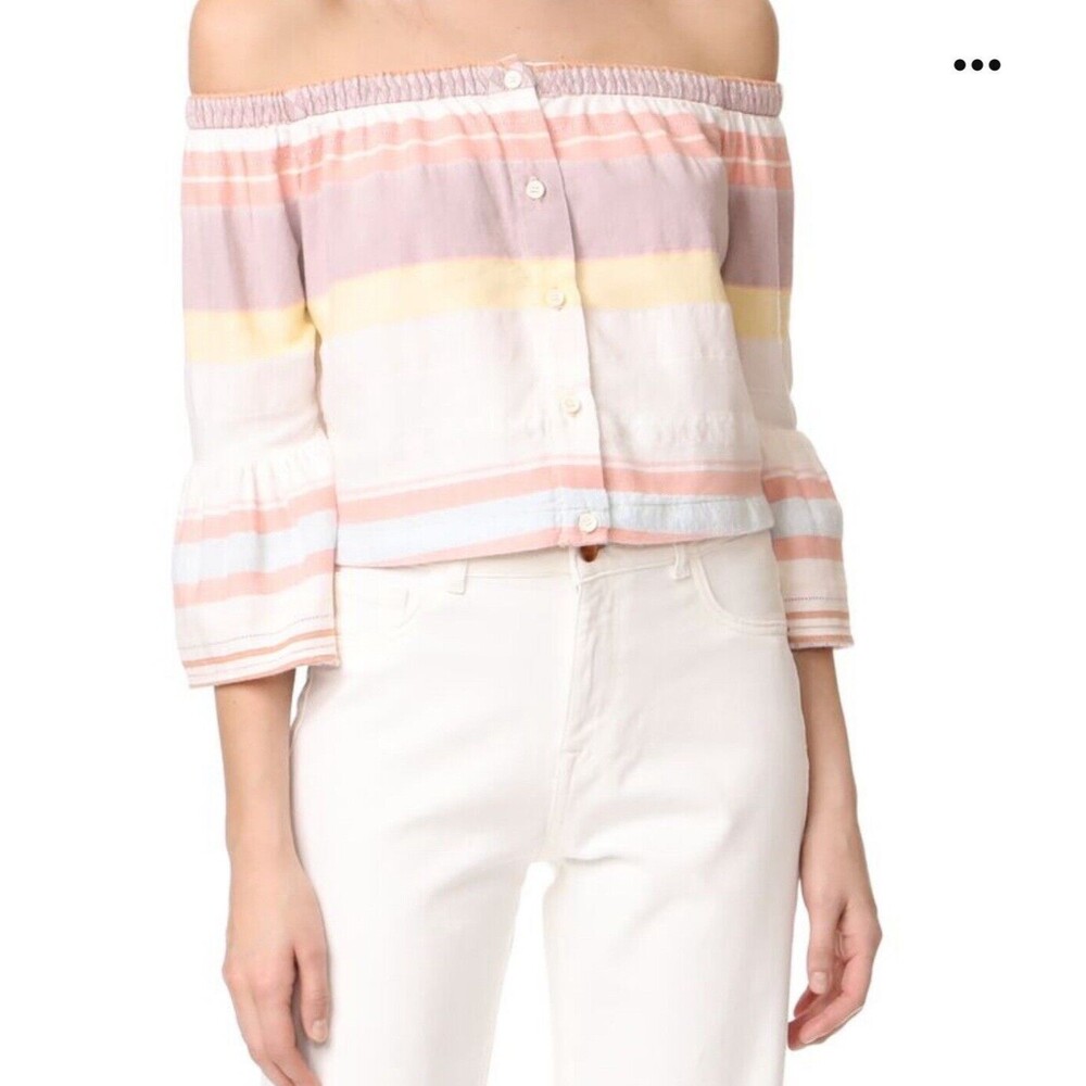 MOTHER - Off The Shoulder Belle Top in Sweet Southern Trouble Pastel Striped SM